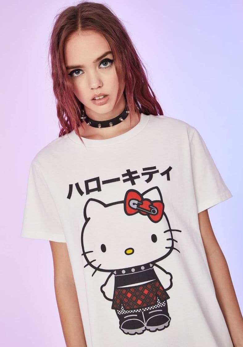 Producto Dolls Kill Hello Kitty Graphic Punk Text Oversized Tee White Kawaii