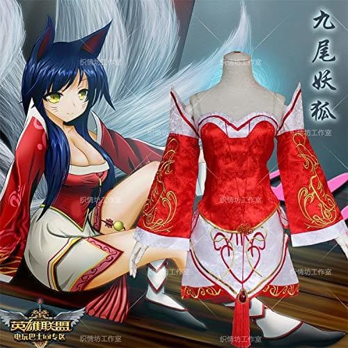 Product WSJDE LOL Ahri Disfraces de Cosplay The Nine-Tailed Fox Red Dress Mujeres