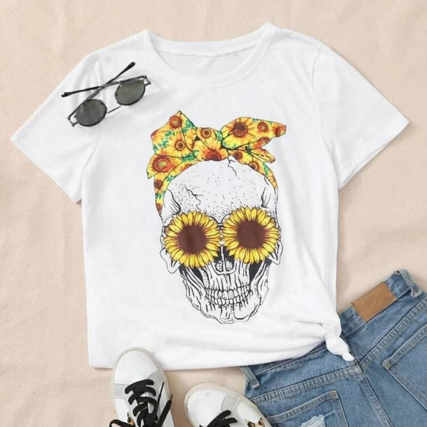 Product Camiseta de CRÁNEO Y GIRASOLES