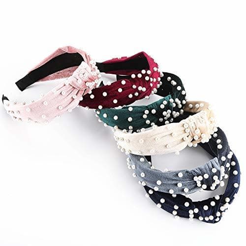 Belleza Diademas De Perlas- 6Pcs Makone Top Knot Velvet Headband Con Pearl Elastic