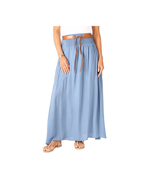 Producto KRISP 4809-DNM-LXL, Falda Larga Bohemia Elegante Plisada Hippie Cintura Elástica, Azul Vaquero