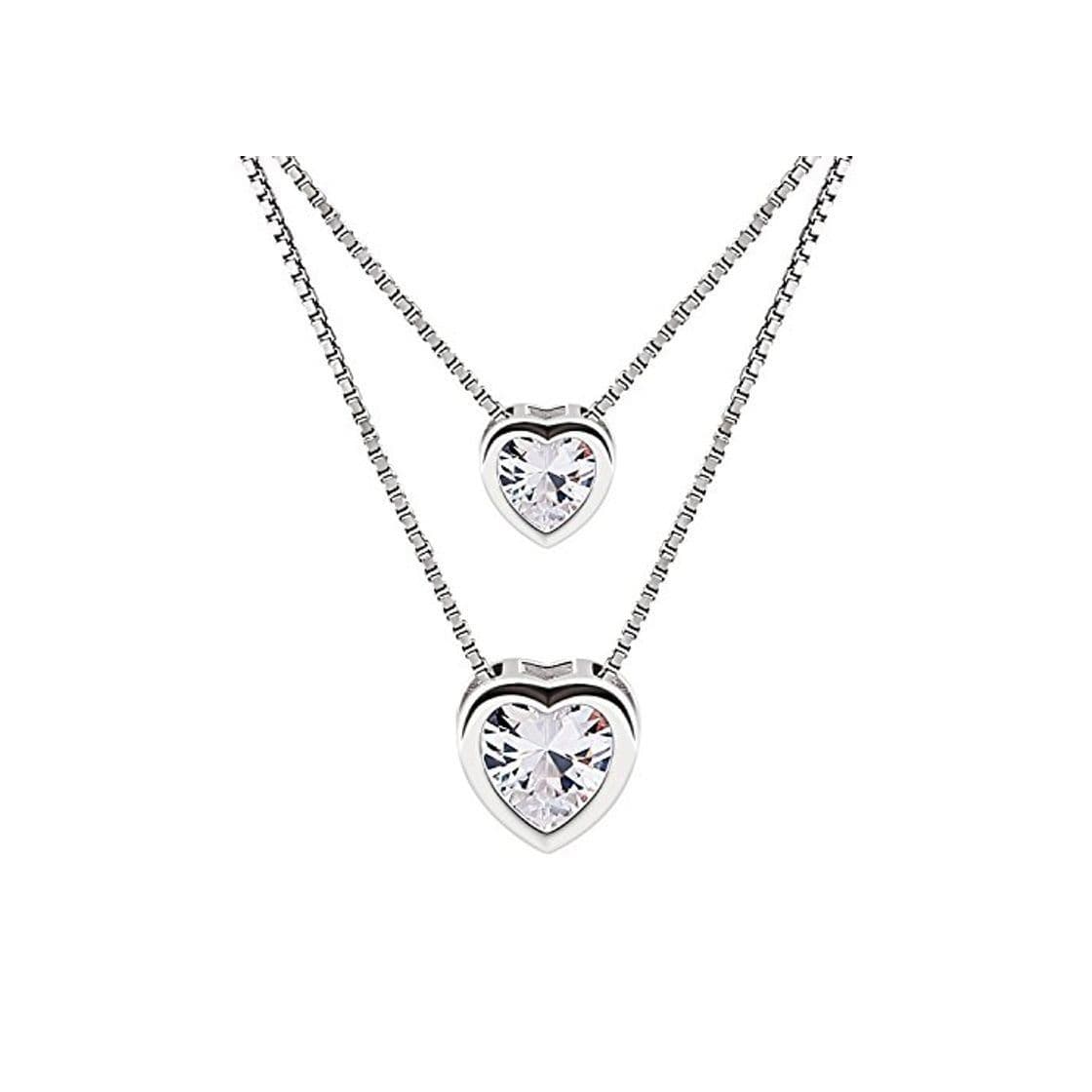 Moda B.Catcher Mujer Collar Colgante Plata de Ley 925 con Doble corazón con