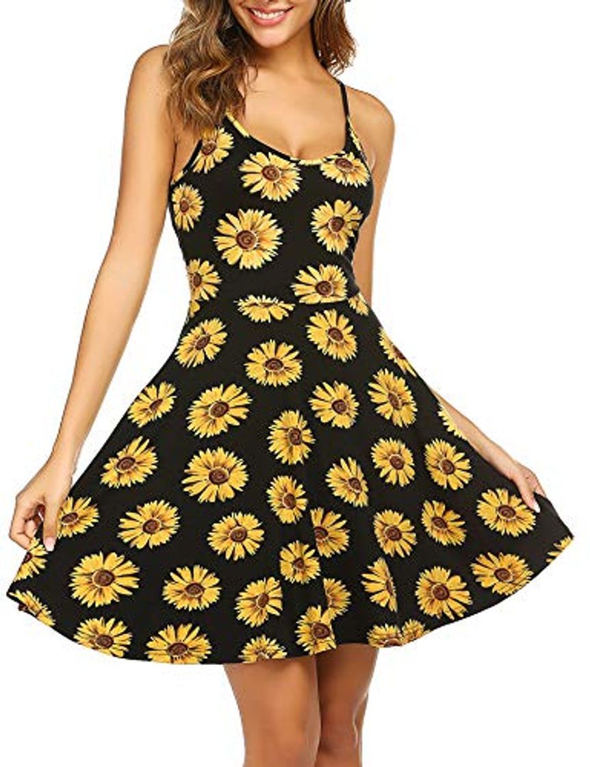 Product UNibelle Vestidos Mujer Verano Sin Mangas Falda Floral Corto Casual Sexy Dress Girasol L