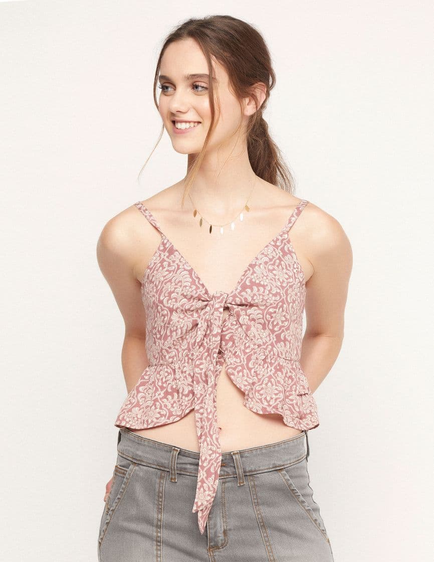 Fashion CROP TOP LAZO FLORES FRESA