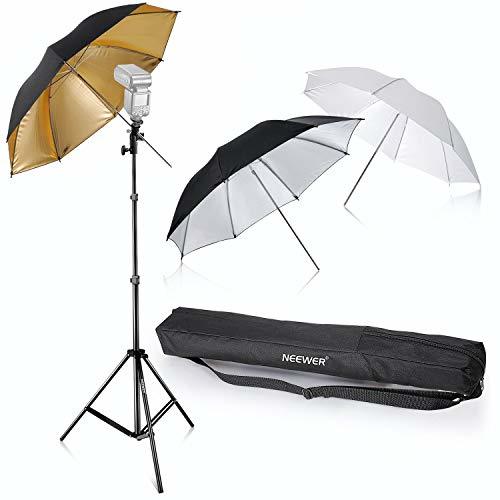 Product Neewer® Flash Mount Tres paraguas Kit 33"/84cm Blanco Suave/Plateado Reflectante/Dorado Paraguas Reflectante