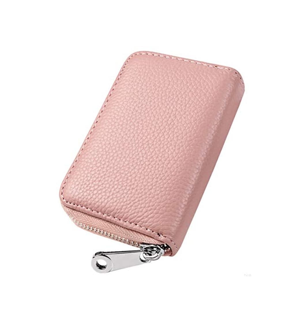 Producto Womens Credit Card Holder Small RFID Blocking Ladies Wallet with Stainless Steel Zipper Excellent Genuine Leather Accordion Wallets Case for Women ID Compact Slim Blocked Zip Accordian Cards Pink