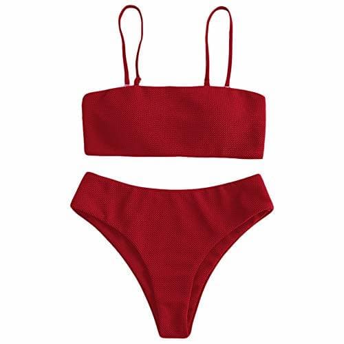 Product ZAFUL Bikini Set con Relleno Bandeau con Tirantes Finos Color Liso para