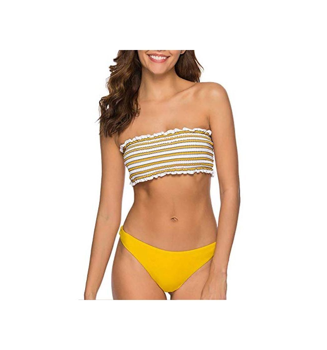 Product Voqeen Mujer Bikini Caliente de Volantes a Rayas Traje de baño Bandeau