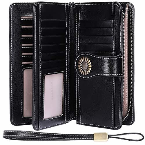 Product Cartera Cuero Mujer Bloqueo RFID Monedero Piel Mujer Grande con Muchos Bolsillos,