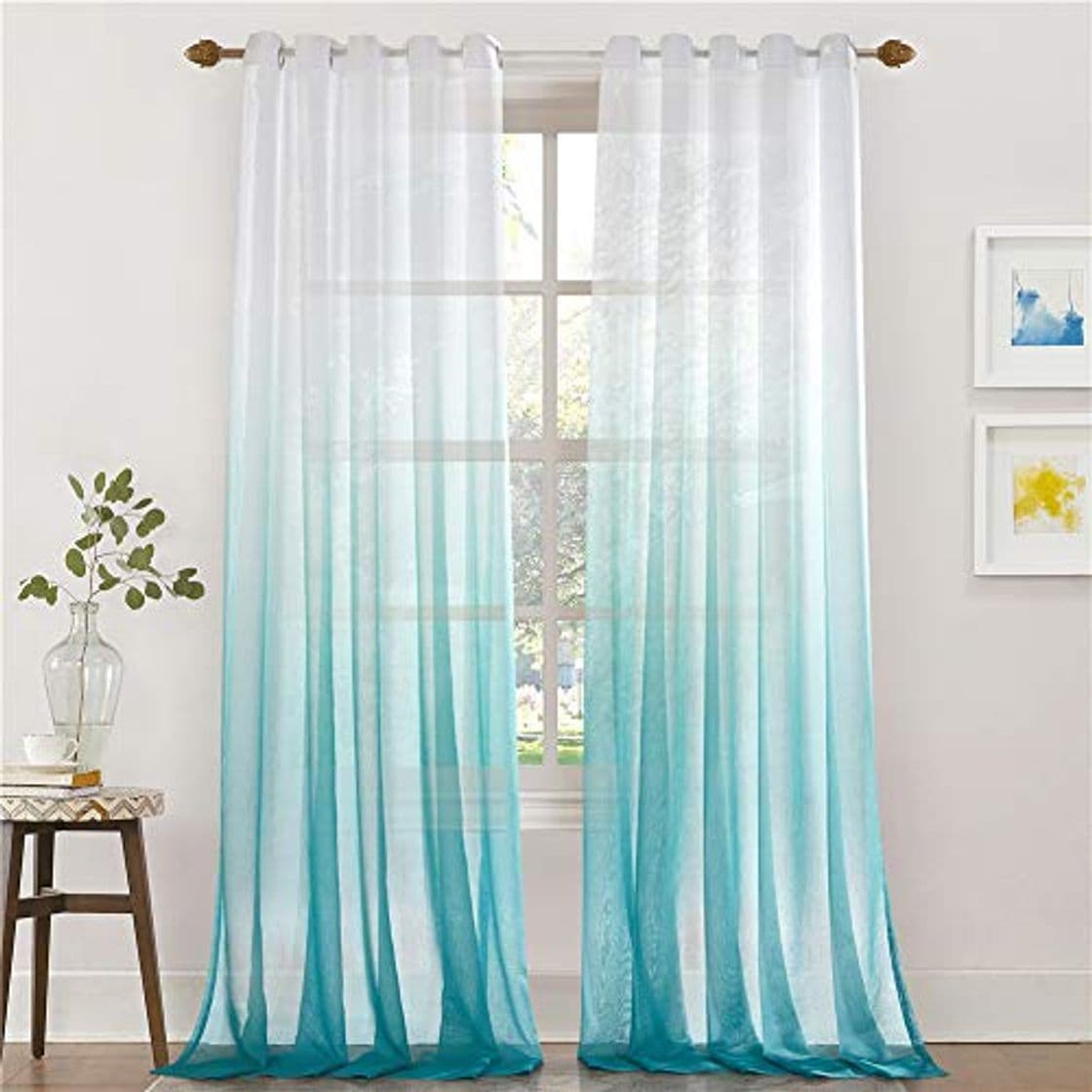 Product Lindong - Cortina de gasa transparente con ojales, color degradado, para dormitorio