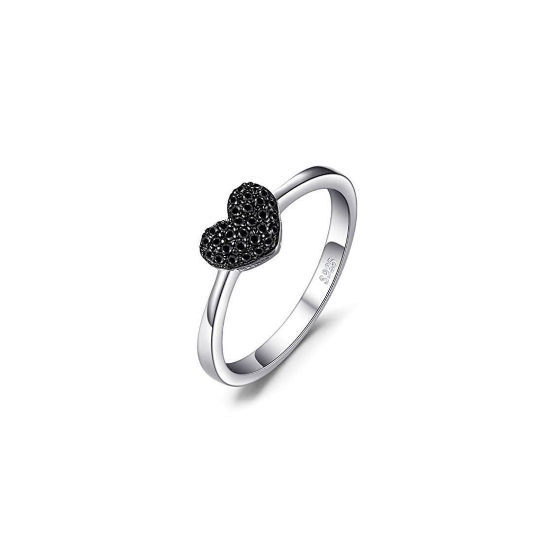 Moda JewelryPalace Anillo dulce en forma de corazón adornado Espinela negro en palta