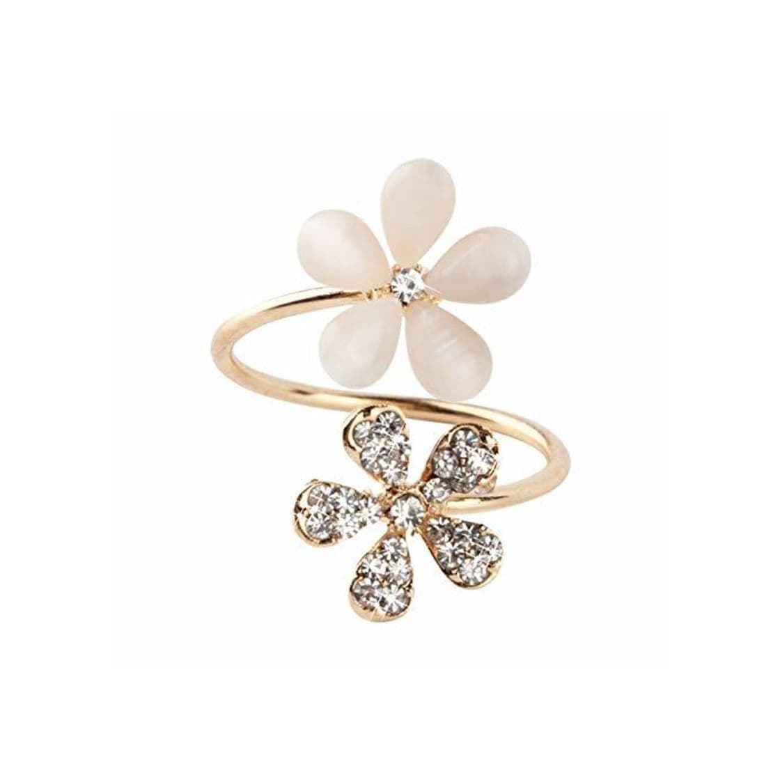 Moda 1 unid Crystal Double Daisy Flower Petals Ring Cute Brand Design Rhinestone