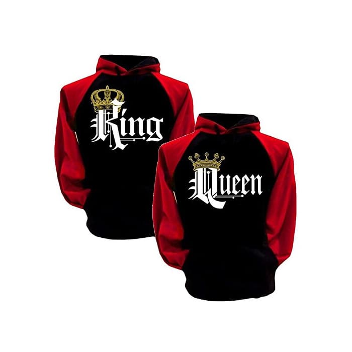 Product Tomwell Hombre Y Mujer Moda King Queen Impresión Sudaderas con Capucha Manga