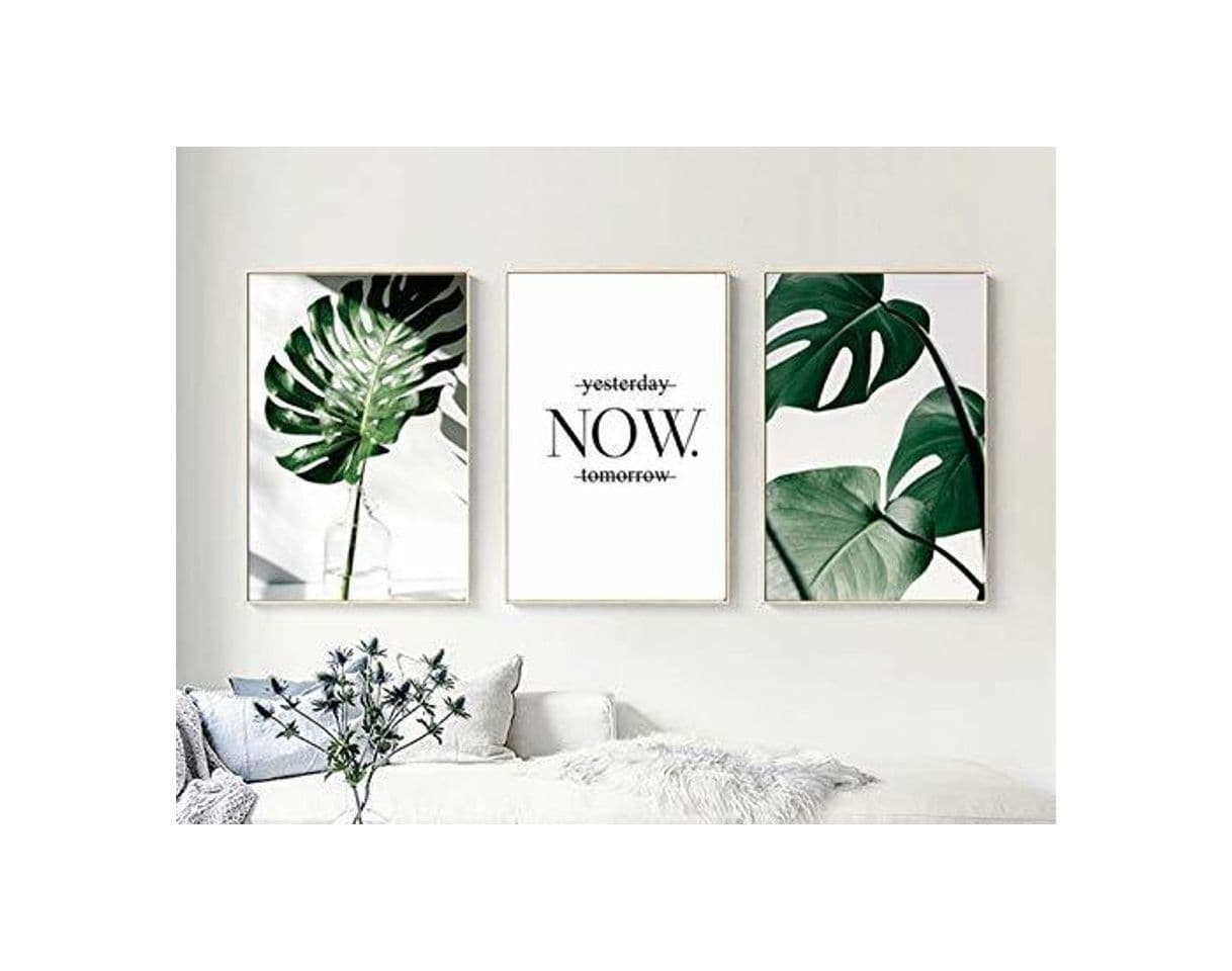 Producto Set de 3 Posters Hojas Verdes y Citas y Cuadros Hojas Tropicales