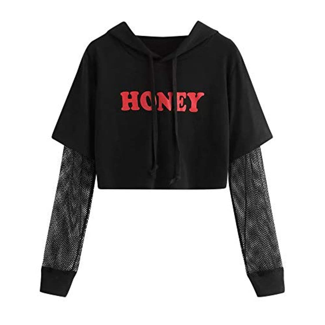 Product Lenfesh Las Honey Letras Sudadera con Capucha de Manga Larga de Malla Mujeres Tops Blusa Casual Sudaderas Cortas Sweatshirt Manga Larga