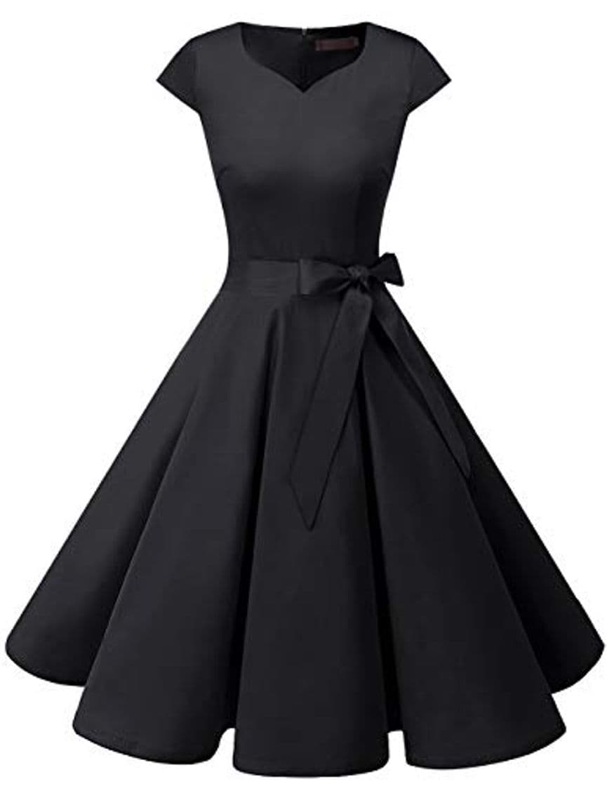 Product DRESSTELLS Mujer Vestido Corto Mujer Retro Años 50 Vintage Vestido de Cóctel Black L