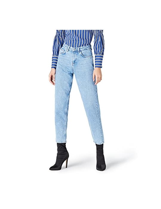 Moda find. Shadow Pocket Mom, Vaqueros para Mujer, Azul