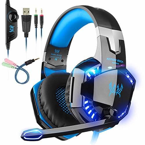 Electronic PREUP Auriculares Gaming Cascos PS4, Micrófono Control de Volumen LED Luz 3.5mm