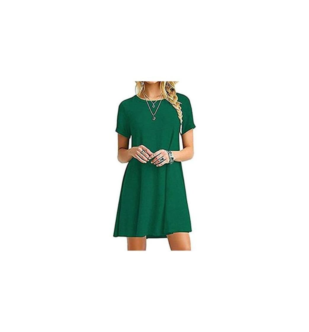 Product YOUCHAN Vestidos Mujer de Camiseta Suelto Casual Cuello Redondo Ocasional Sólida Mini Vestido_Ejercito Verde_L