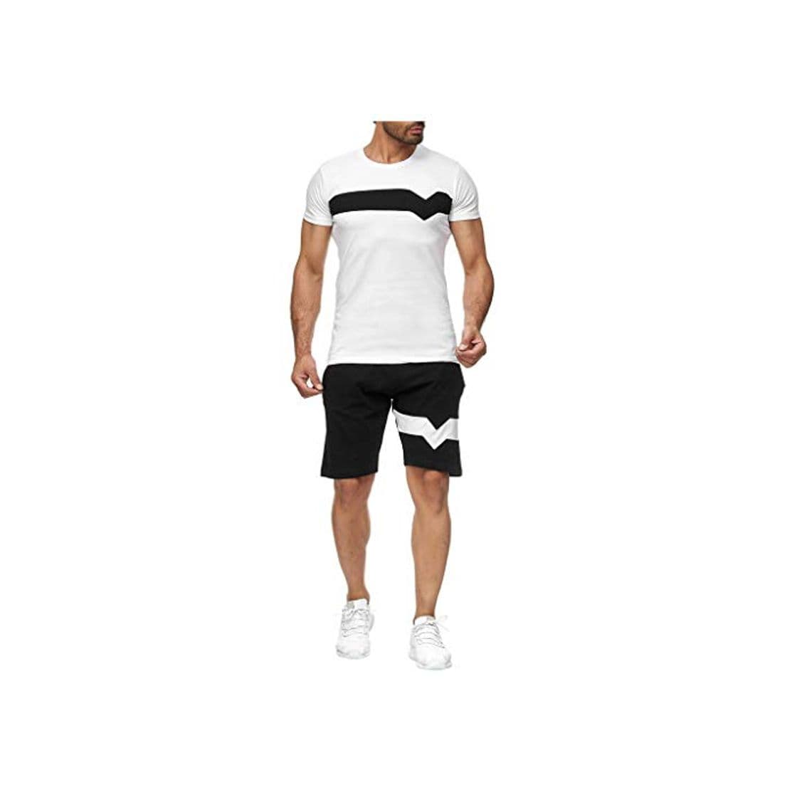 Producto Fannyfuny camiseta para Hombre Verano Camisas Deportivas Diario Slim Fit Casuales Camisetas Conjuntos Estampado Raya Bolsillos Blusas Chándal de Deportes al Aire Libre 2PC