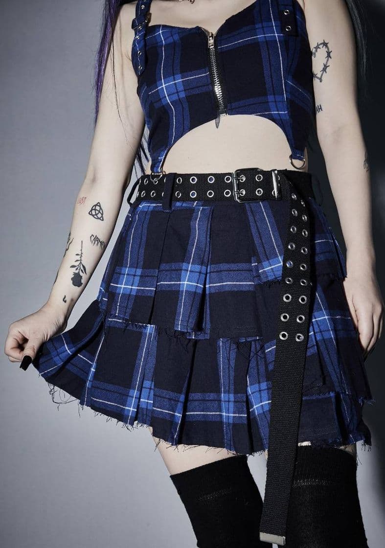 Product Widow Emo Punk Plaid Mini Skirt - Blue