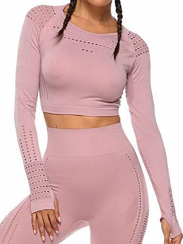 Product Tops Yoga Camiseta Deportiva Sin Costura Mangas Larga Fitness Mujer Gimnasio #1