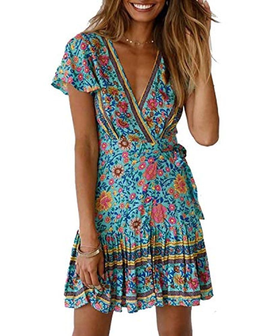 Product Abravo Mujer Vestido?Bohemio Corto Florales Nacional Verano Vestido Casual Magas Cortas Chic