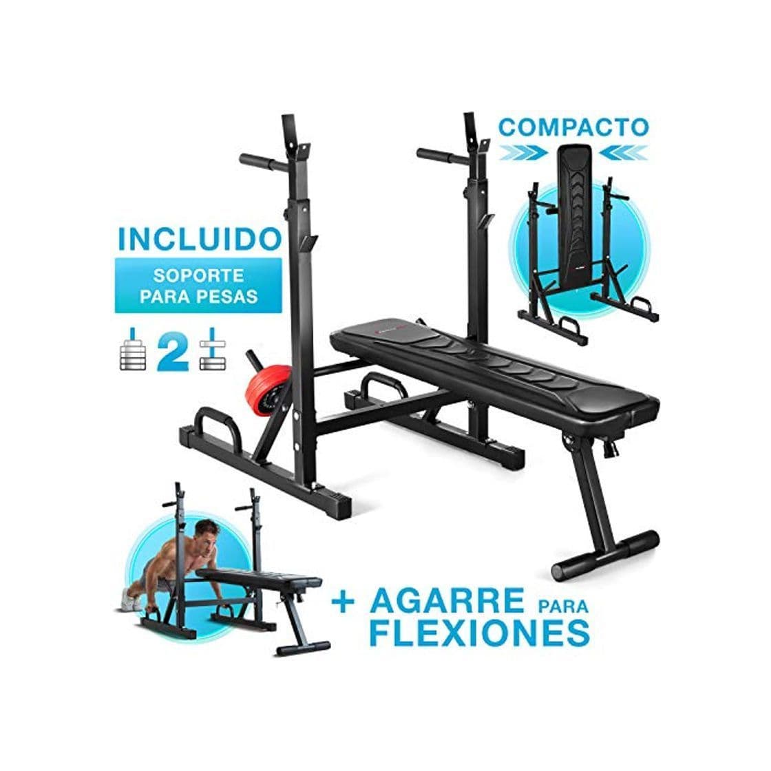 Producto Sportstech 21en1 Banco de Pesas Innovador con Soporte para Pesas y Asas