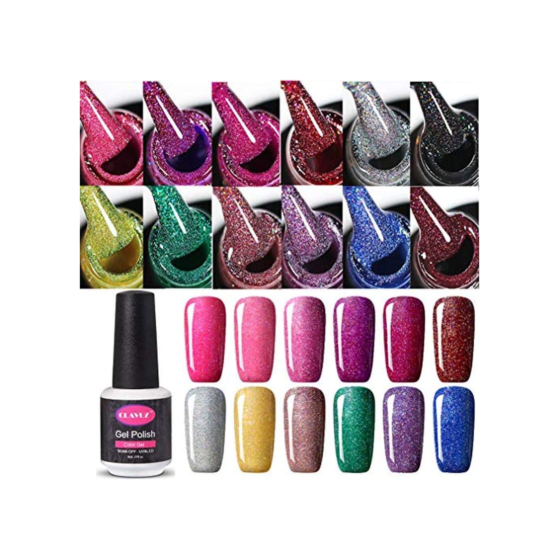 Producto Clavuz 12pcs Kit de Esmaltes de Uñas Gel UV LED Semipermanente Serie de Rojo Vino Top Coat Base Coat Soak off Manicura y Pedicura