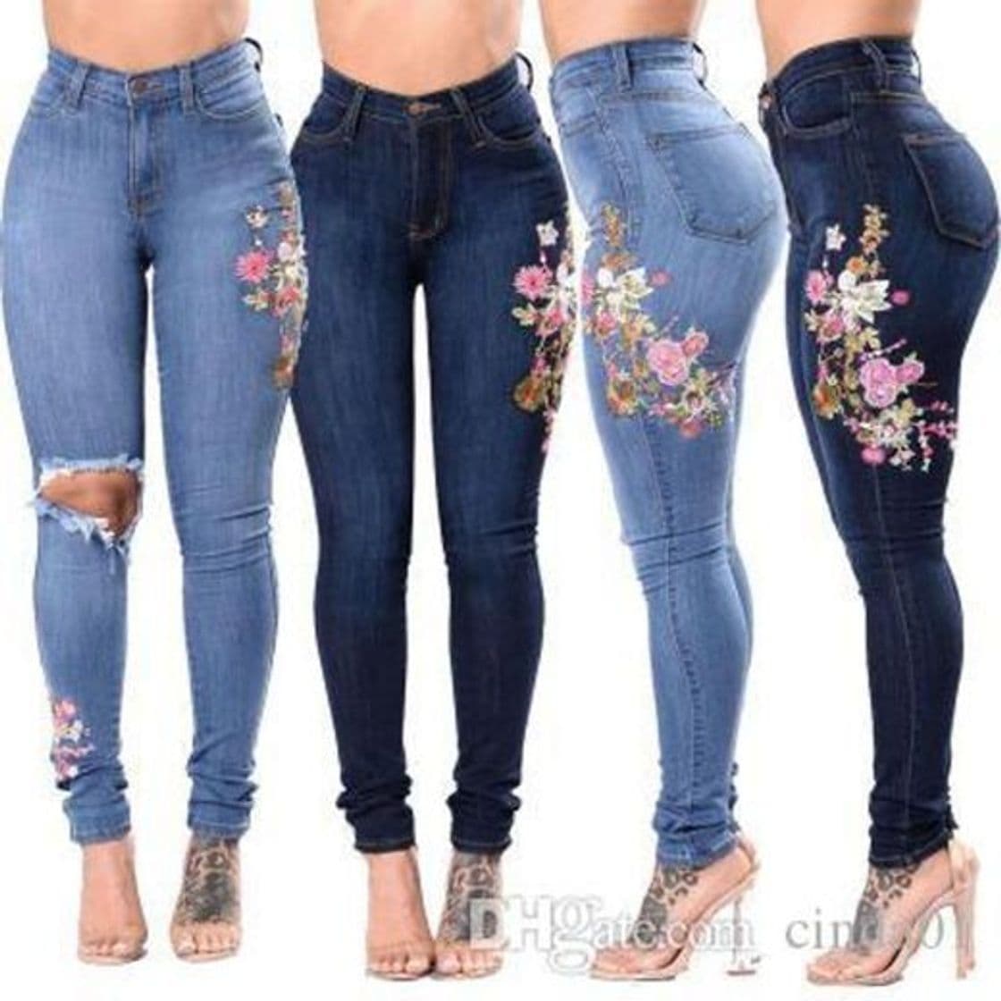 Fashion 2020 Vintage Slim Flower Bordado Jeans para Mujer Skinny Denim Blares Pantalones