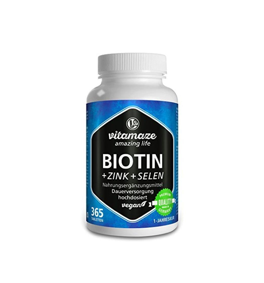 Belleza Biotina, crecimiento del cabello + selenio + zinc, para piel, cabello y uñas sanos, 365 comprimidos para 1 año, elevada concentración de biotina (vitamina B7), 10.000 mcg, producto alemán de calidad, ahora a un precio promocional y devolución gratuita dur