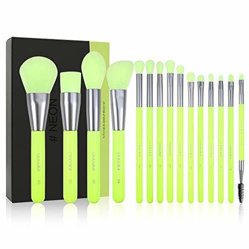 Product Docolor Makeup Brushes Set Neon Green 15Pcs Premium Premium Synthetic Kabuki Foundation