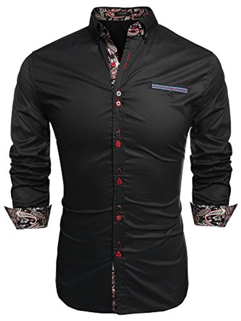 Product Coofandy Camisa Casual Manga Larga para Hombre de Moda Negro Talla