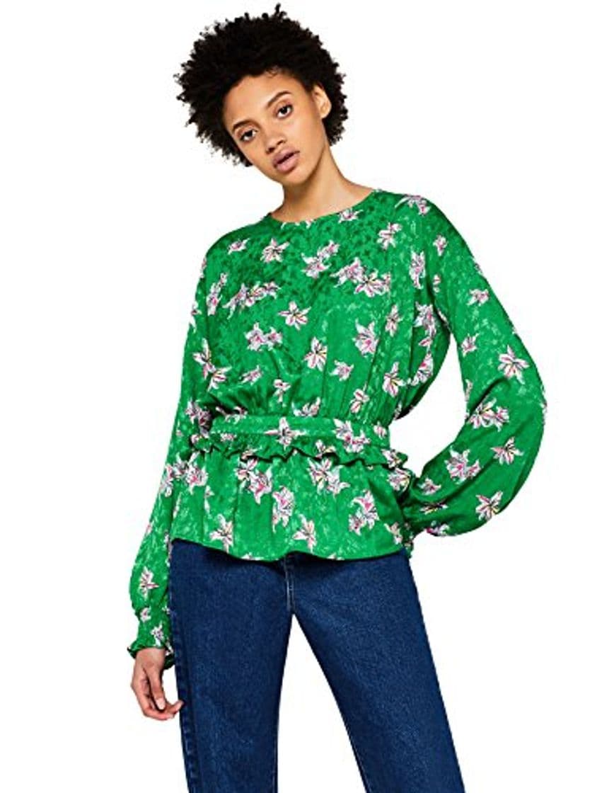 Product Marca Amazon - find. Blusa Floral con Volante Mujer, Verde