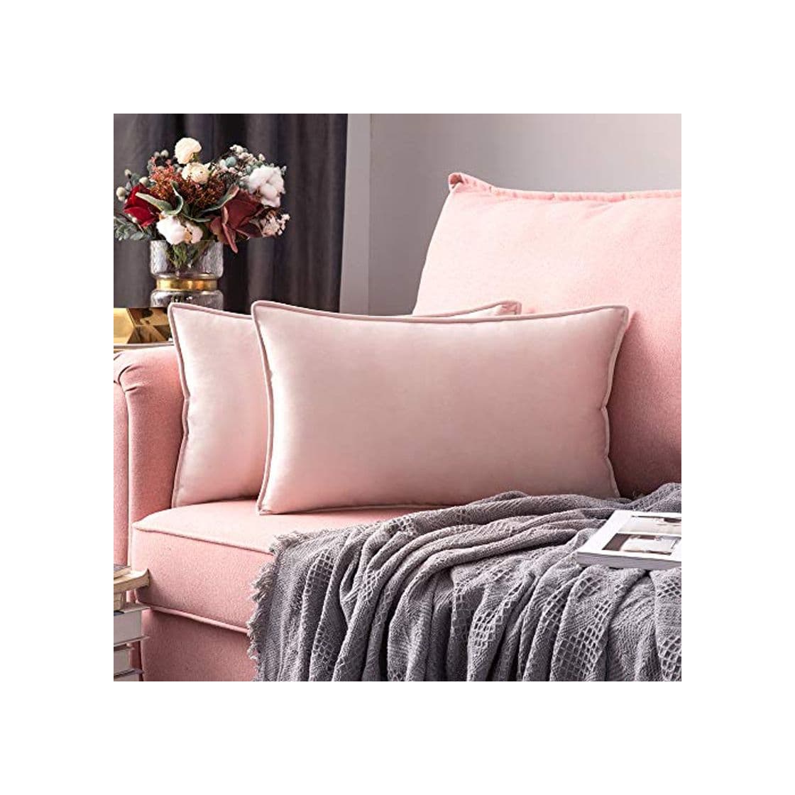 Product MIULEE Terciopelo Funda de Cojine Brida Protectores de Almohada Sofá Throw Cojín Decoración Almohada Caso de la Cubierta Decorativo para Sala de Estar 12"x20"Inch 2 Piezas 30x50cm Rosa