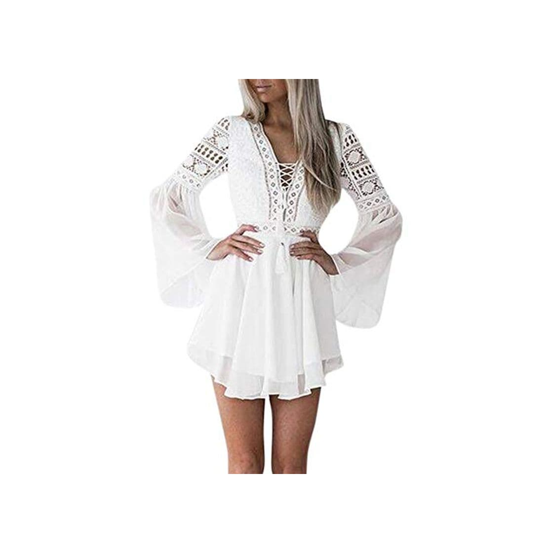 Producto TOPKEAL Vestido de Manga Larga de Encaje Sexy para Mujer Atractivo Vestido de Cóctel con Volante de Verano 2019