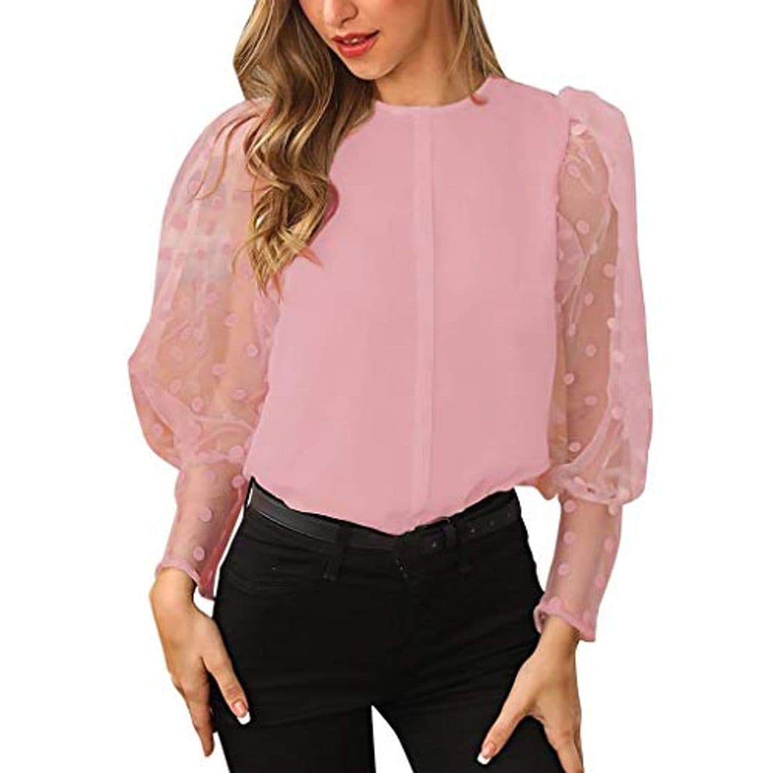 Product Luckycat Moda Mujer Casual Encaje Sexy Lunares O Cuello Dulce Volante Camiseta