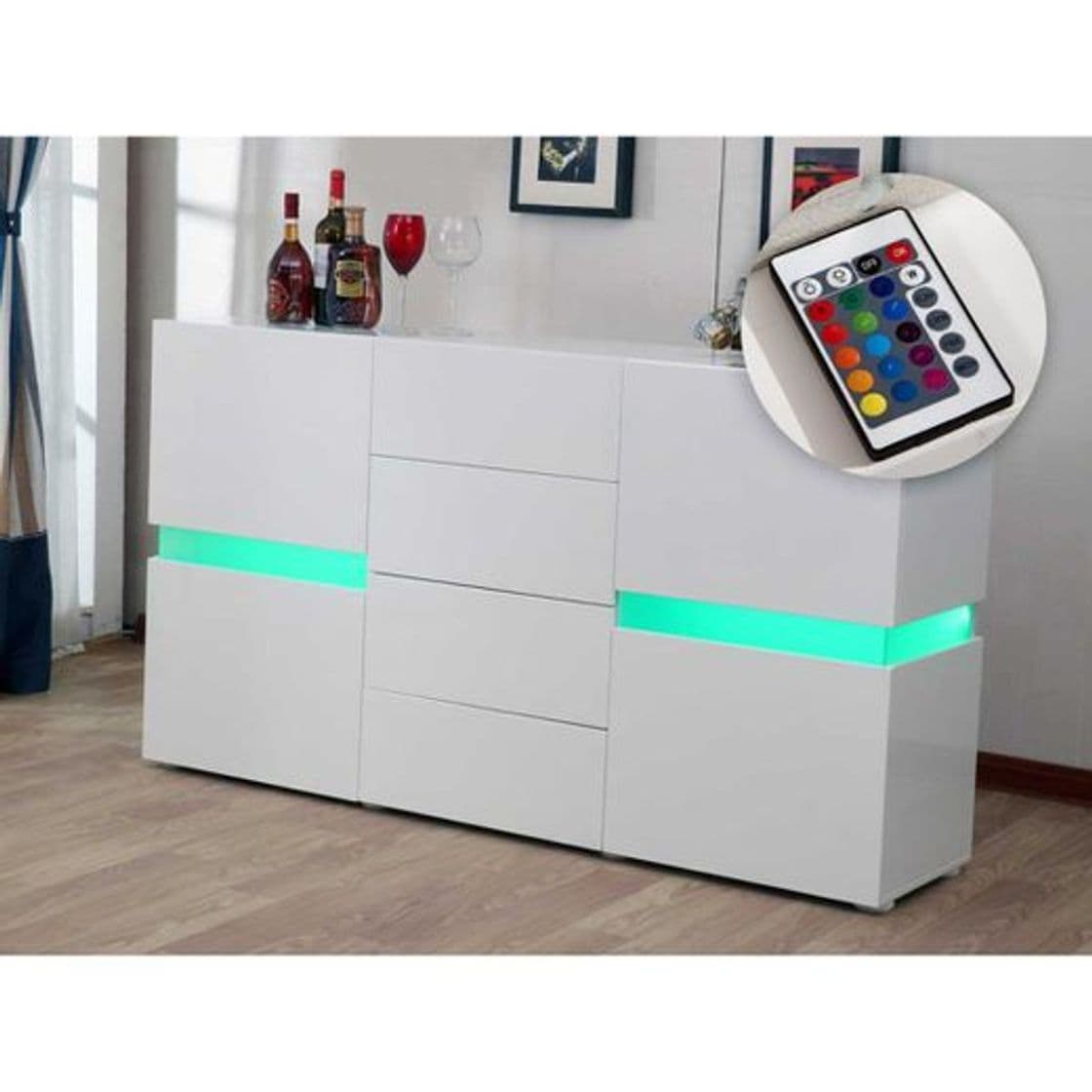 Fashion Mueble LED Rita - 165 x 40 x 92 cm - Blanco lacado - 1335_85396