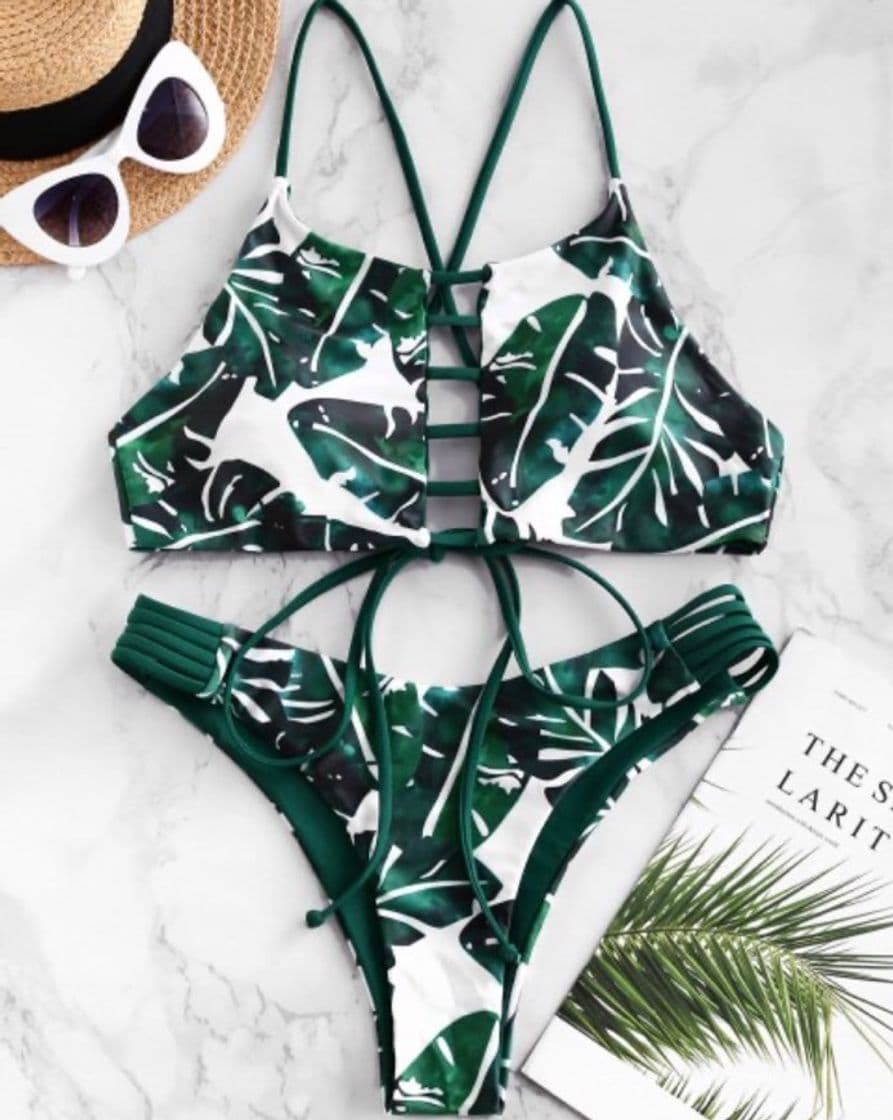 Producto Palm Leaf Lattice Crisscross High Leg Bikini 