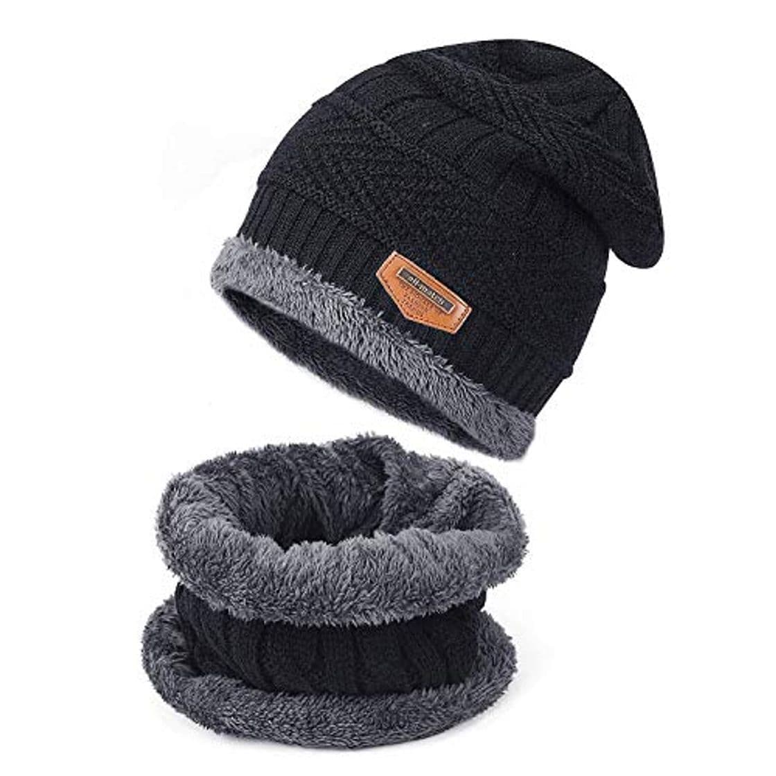 Product TAGVO Conjunto de Bufanda con Gorro de Invierno Beanie Sombrero Forro Interior Cálido Gorro de Punto elástico Cuello elástico Calentador Ajuste niñas Niños Adultos