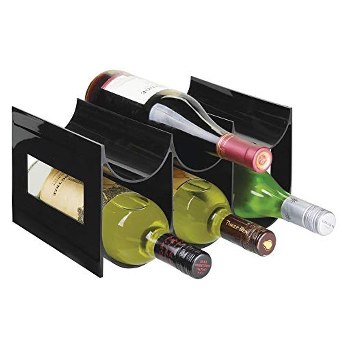 Product mDesign Práctico estante para botellas de vino – Botelleros para vino y otras bebidas para guardar hasta 6 unidades – Vinoteca de plástico de pie – negro