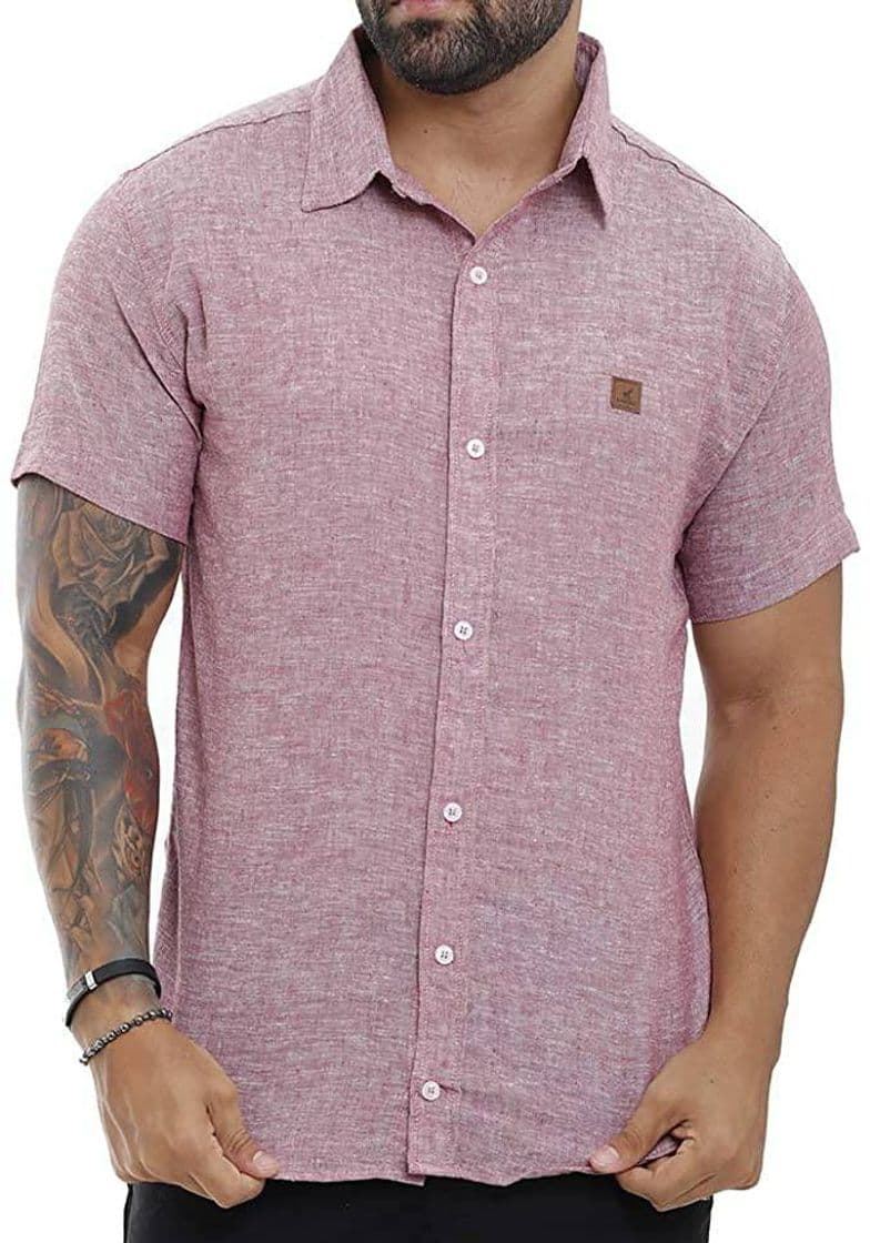 Producto Camisa Rosa Masculina Social de Manga Curta Bamborra