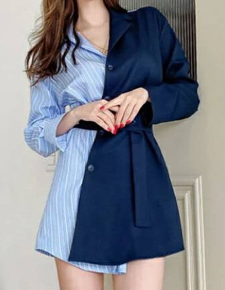 Fashion Simple Striped Stitching Shirt Dress

