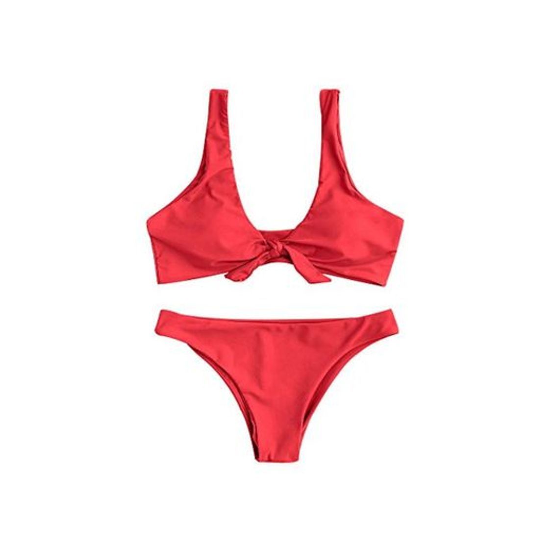 Product ZAFUL Bikini Set con Relleno Traje de Baño Dos Piezas con Nudo Delantero Estampado Color Liso para Mujer 2019 Verano