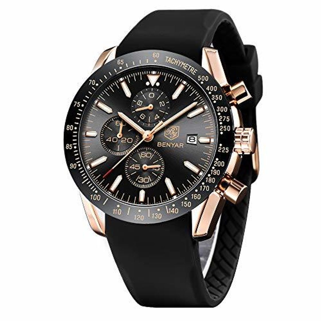 Fashion BENYAR Relojes Hombre Cronógrafo Analógico Cuarzo Correa de Silicona 30m Impermeable Deporte