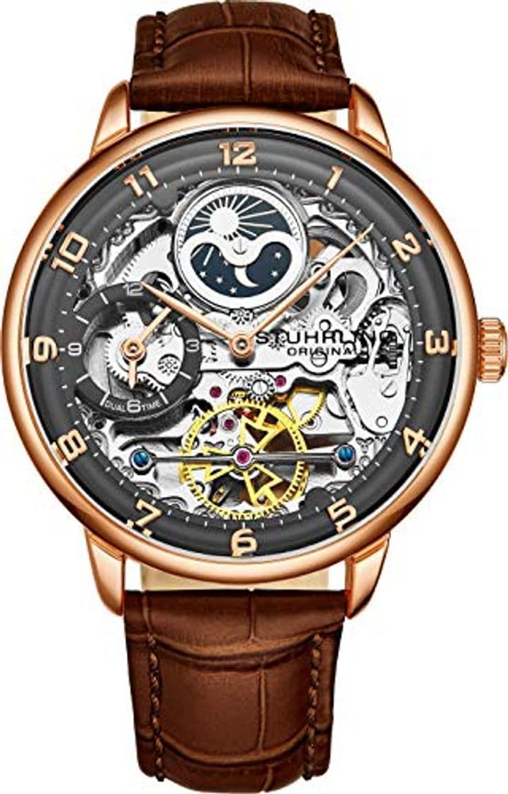 Product Stuhrling Original Reloj automático de Esqueleto para Hombre, Esfera analógica, Hora Dual,