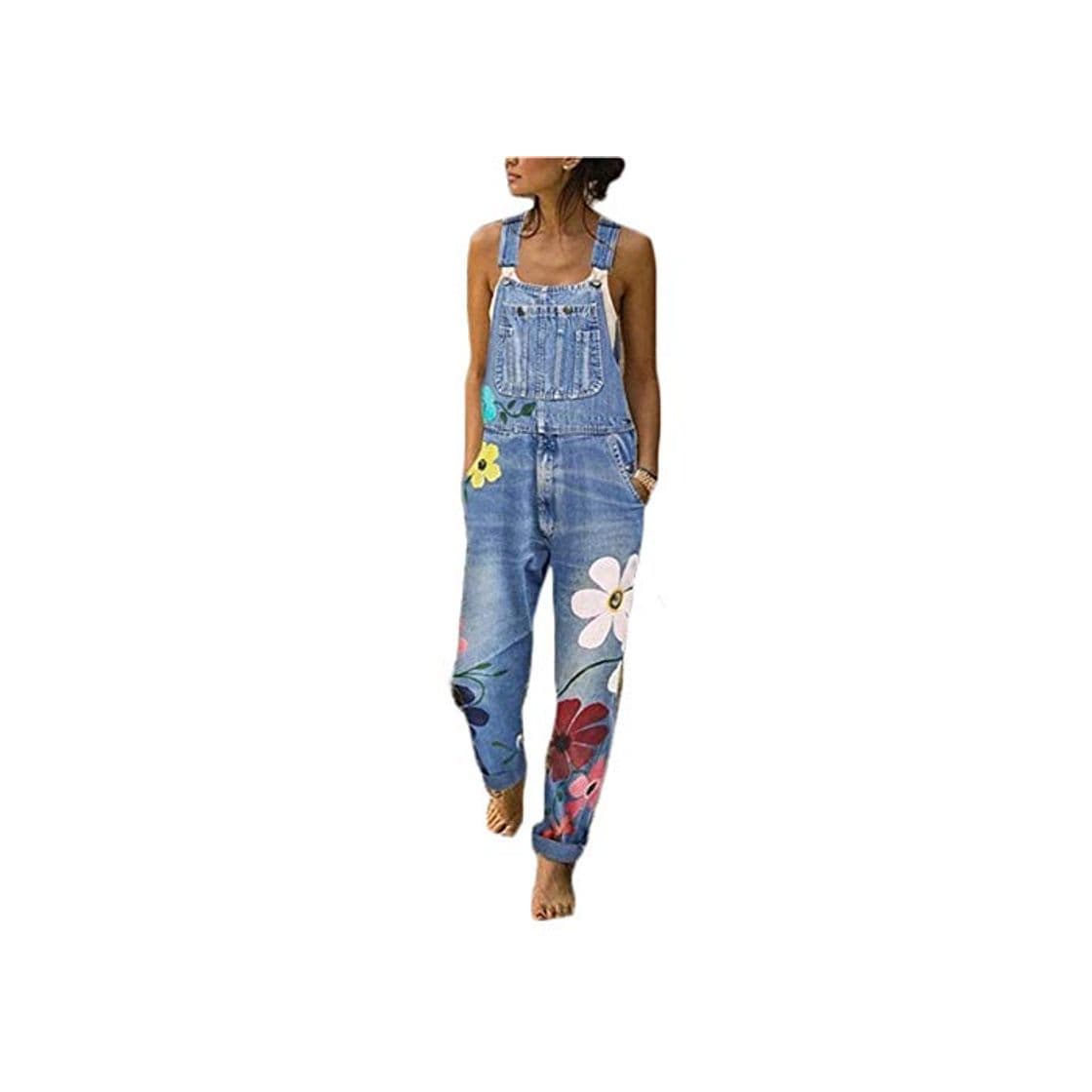 Product Hotexy Peto Vaquero para Mujer Mono Sin Mangas Vaquero con Estampado de Moda con Bolsillo Vaqueros Largos Casual pantalón Denim Largo Slim Salvajes Jeans de Mezclilla harén con Bolsillo Babero