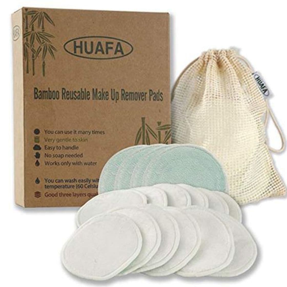 Producto Almohadillas Desmaquillantes, HUAFA Discos Desmaquillantes Reutilizables Y Microfibra Lavable, Aptos para Pieles