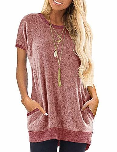 Product MUCOO Camiseta Informal de Manga Corta con Cuello Redondo para Mujer Tops