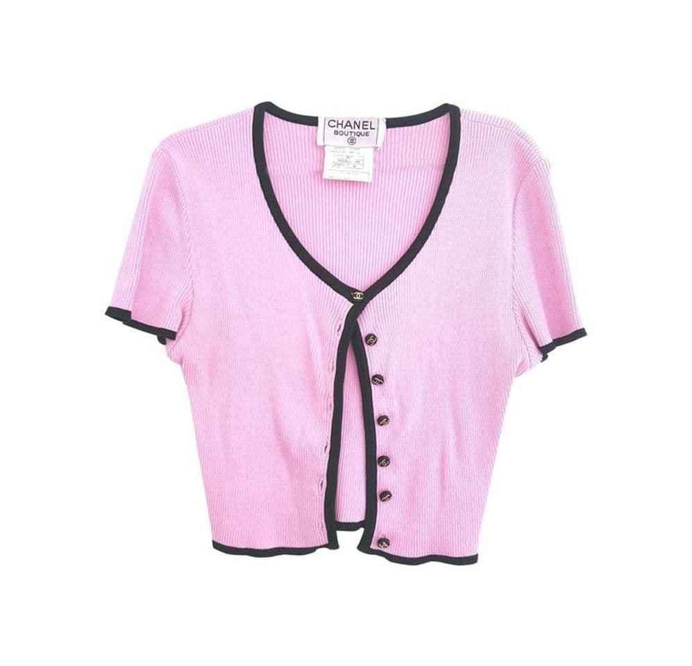 Product Chanel Rare 95p Rib Knit Fr 34 Gold Cc Logo Buttons Pink